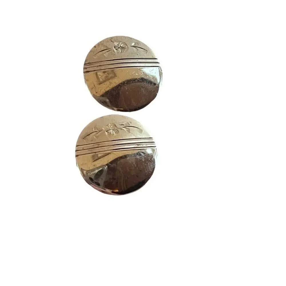 Vintage Gold Tone Floral Etched Round Cufflinks